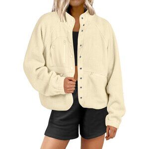 Women's Fuzzy Fleece Yellow Long Sleeve Button Down Jacket Coats Casual Outwear